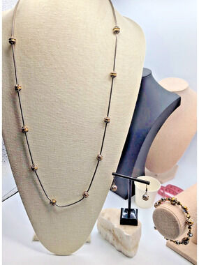 Brighton Curated Del Sol E Luna Beaded TwoTone Retired Necklace Bracelet Ear Set